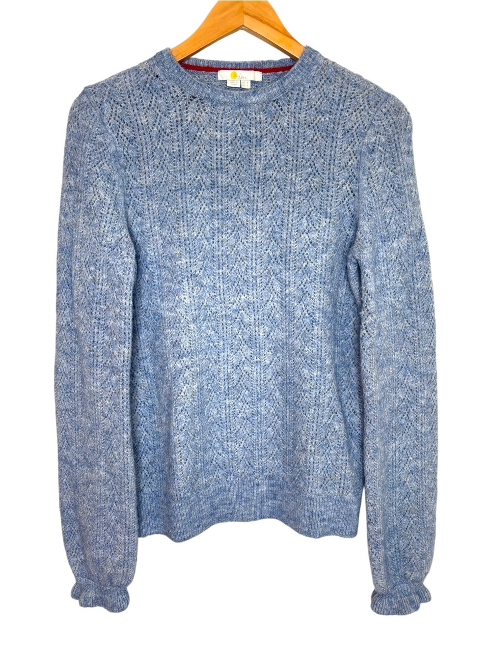 Boden sweater blue pointelle bishop sleeve US size 4